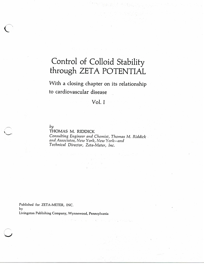 Thomas M. Riddick - Control of Colloid Stability through Zeta Potential - title page